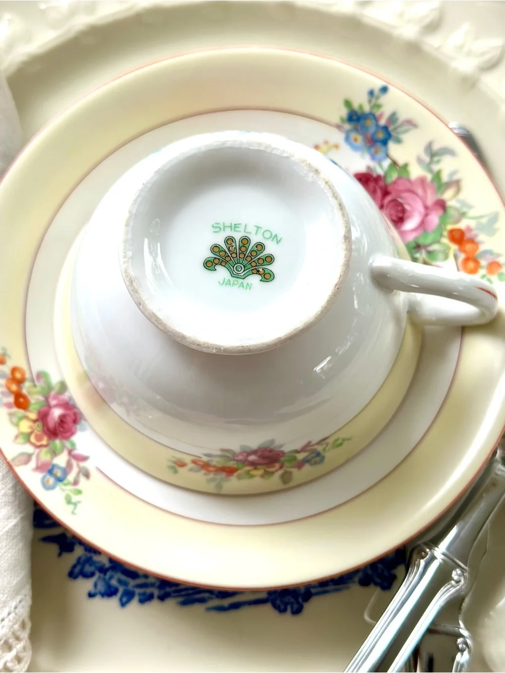 Vintage Shelton Japan Tea Cup Saucer Set Tea For Three Cottagecore Floral